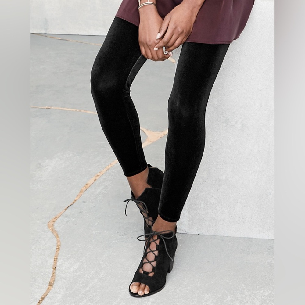 Eileen Fisher Stretch Velour Velvet Pull On Ankle Legging Size XXS/TTP Black